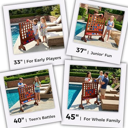 Height Adjustable Giant Wooden 4 in A Row Game | Adjust Heights (2.75-3.75 FT), Foldable Tray, Wall Mounted or Set-up on Ground, Carrying Case - style: Premium (Adjustable 33"-45")
