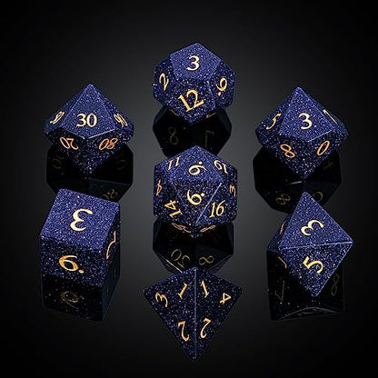UDIXI Stone Dice Set Blue Sandstone Gemstone DND Dice for Tabletop Games | Natural Stone, Premium Gift Box, DM Gift, for Dungeons and Dragons Role Playing Games - color: Glossy Blue Sandstone