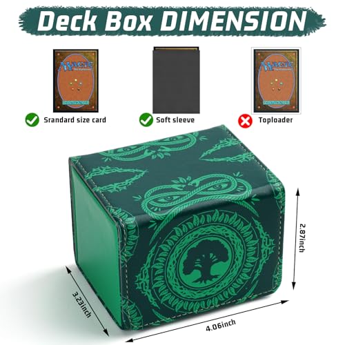 Deck Box for MTG Cards, Trading Commander Deck Case Holds 120+ Sleeved Cards, PU Leather Magnetic Collectible Card Storage Box Fits for TCG Magic Card (Green) - color: Green