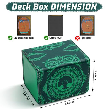 Deck Box for MTG Cards, Trading Commander Deck Case Holds 120+ Sleeved Cards, PU Leather Magnetic Collectible Card Storage Box Fits for TCG Magic Card (Green) - color: Green