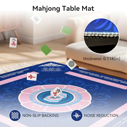 32.4x32.4 Inch Dice Mahjong Mat with 3MM Noise Reduction | Non-Slip American Mahjong Mat for Poker, Card, Board & Tile Games, Dominoes, Ships Rolled No Creases Mahjong Gifts - color: Royal Blue