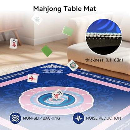 32.4x32.4 Inch Dice Mahjong Mat with 3MM Noise Reduction | Non-Slip American Mahjong Mat for Poker, Card, Board & Tile Games, Dominoes, Ships Rolled No Creases Mahjong Gifts - color: Royal Blue