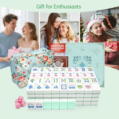 American Mahjong Tile Set, 166 Tiles (1.2”), Cute Mini Tiles - Mint Green | Mahjong Tile Set with Carrying Bag, Dice, Mat, Portable Travel Complete Game Set for Home Outdoor Enthusiast Gift - color: Mint Green