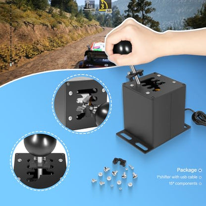 PC USB Sim Racing Shifter 6+R H Gear Shifter Compatible with Logitech G29 G27 G25 G920 T300RS/GT Steering Wheel, For PC Windows Steering 丨Plug Right into PC丨Metal Top Plate丨 Heavier Knob