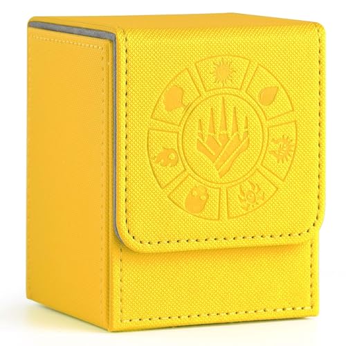 Arkeiliy Card Deck Box, 110+ Storage MTG Deck Box with 50 Pcs Card Sleeve, Collectible Trading Card Cases for Magic Commander and More (Yellow) - color: Yellow
