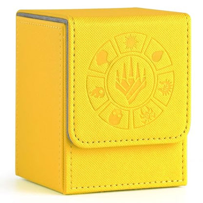Arkeiliy Card Deck Box, 110+ Storage MTG Deck Box with 50 Pcs Card Sleeve, Collectible Trading Card Cases for Magic Commander and More (Yellow) - color: Yellow
