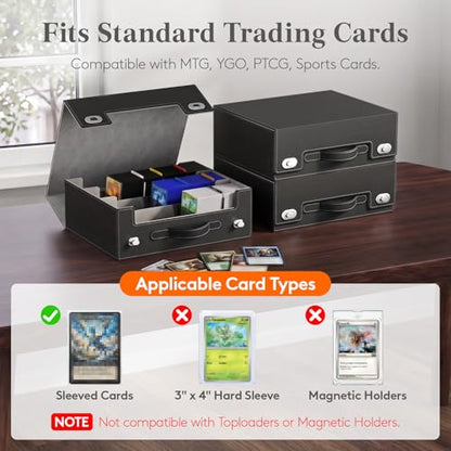 Lifewit Trading Card Storage Box with Handle, Holds Up to 1800 Sleeved Cards with 12 Adujstable Dividers & 4 Stoppers, Aluminum Closure PU Leather Case for MTG, PTCG, YGO, Sports Cards, Black& Gray - color: Black&Gray