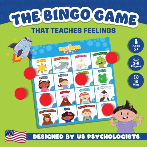 ThinkPsych Feelings Bingo | Act It Out Emotion Game | Social Emotional Learning | Play Therapy Games, Classrooms, and Family Game Night | Gift Idea for Kids Ages 5+ | 2-6 Players