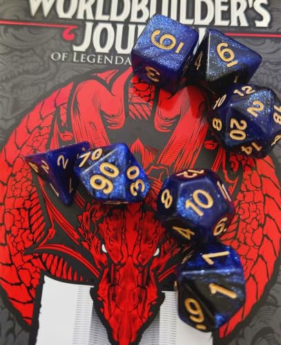 DND Dice Set Dark Blue Mix Black Nebula Dice for Dungeon and Dragons D&D RPG Role Playing Games 7Pcs Polyhedral Dice with Dice Bag - color: Black & Dark Blue Nebula