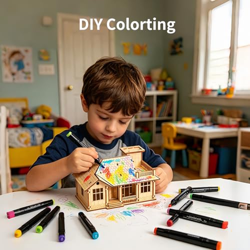 3D Wooden Puzzles for Adults,Miniature Villa Model Kit,DIY Wooden Craft for Home Office Decor,Stress Relief & Screen-Free Activity,Gift for Adults, Teens, Dads, DIY Lovers - style: One Layer-1