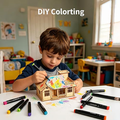 3D Wooden Puzzles for Adults,Miniature Villa Model Kit,DIY Wooden Craft for Home Office Decor,Stress Relief & Screen-Free Activity,Gift for Adults, Teens, Dads, DIY Lovers - style: One Layer-1