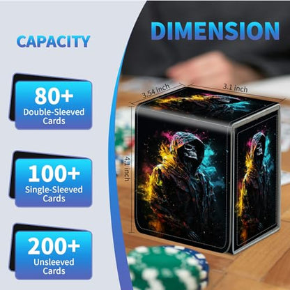 Card Deck Box for Trading Cards,MTG Commander Deck Box Fits 100+ Single Sleeved Cards,Leather Magnetic Card Storage Box for YuGiOh TCG CCG Cards,Skeleton Skull - color: Skeleton Skull