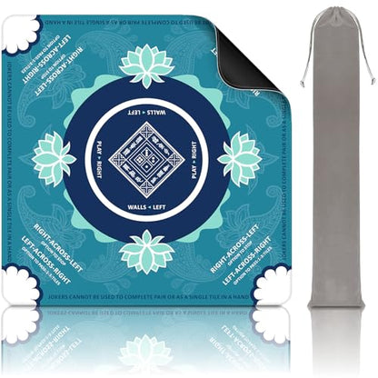 Mahjong Mat for Table, American Mahjong Mat, (Turquoise&Navy Blue) | 31.5" x 31.5",Anti-Slip, Noise-Reducing Gaming Mat for Mahjong/Poker/Board Games/Card Games/Dominoes - color: Turquoise&navy Blue