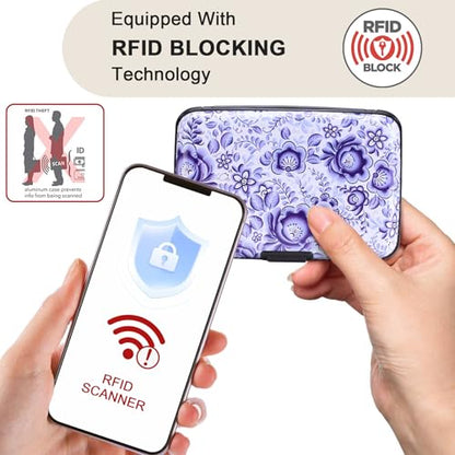 ELFISH Mini RFID Aluminum Wallet Credit Cards Holder Business Card Case Metal ID Case for Men Women (Camellia) - color: Camellia