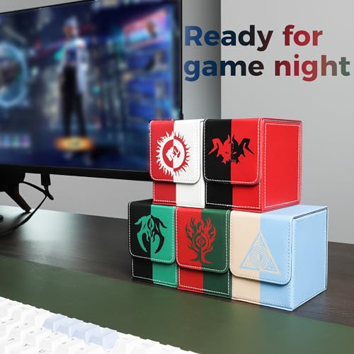 Card Deck Box with 2 Dividers, MTG Commander Deck Box Holds 100+ Double-Sleeved Cards, Leather Magnetic Deck Case Compatible with Magic TCG CCG Cards, Black/Green - color: 1. Black & Green, size: 100 Double-sleeved Cards Vertical