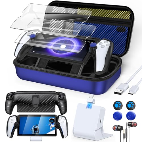 13 in 1 Accessories Set for Playstation Portal,Carry Case for PS Portal | Carrying Case for PS Portal,TPU Cover with stand, Charging Dock,Screen Protectors,Thumb Grips,Earphones for PS Portal (Blue) - color: Blue