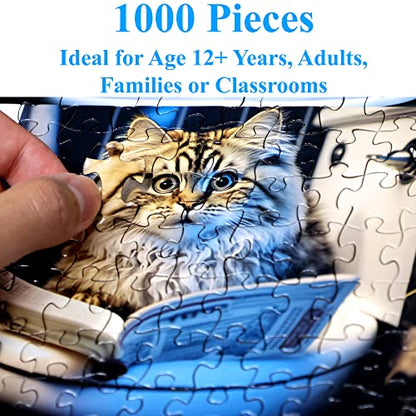 Think2Master Pooping Cats & Kittens 1000 Pieces Jigsaw Puzzle. Perfect Bathroom Decoration, Gag Gift. Fun for Teens, Seniors & Families. Great Gift for Ages 13+. Size: 26.8” x 18.9” - style: Pooping Cats