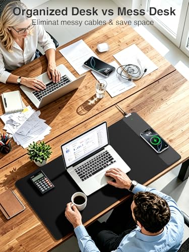 Wireless Charging Mouse Pad, 31.5"x15.8" Large Desk Mat, Smooth Glide | Waterproof Mousepad, Stitched Edge, Non-Slip Rubber Base, Desk Pad Computer Keyboard Mat, No Adapter - color: Black-31.5"x15.8"-Right