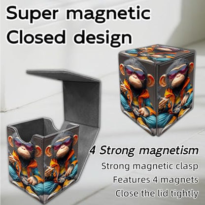 for MTG Deck Box, Trading Card Storage Case Holds 100+ Sleeved Cards, Cool Chimp in Sunglasses Magnetic Closure Durable Deck Holder for Magic The Gathering, TCG & Commander - color: Cool Chimp in Sunglasses
