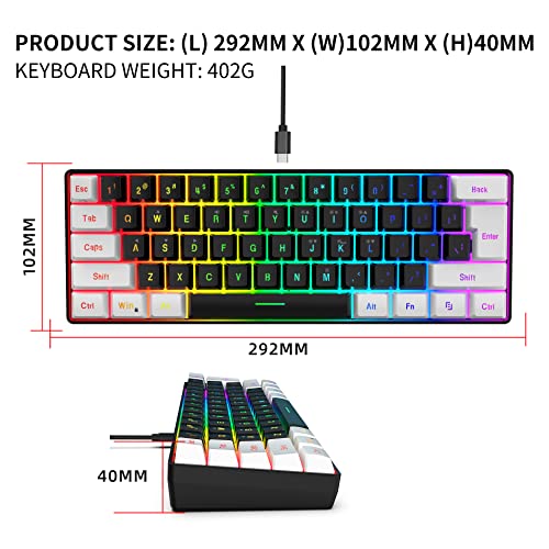 Snpurdiri 60% Wired Gaming Keyboard, Small RGB Backlit Membrane Gaming Keyboard, Ultra-Compact Mini Waterproof Keyboard for PC Computer Gamer White and Black - color: White and Black