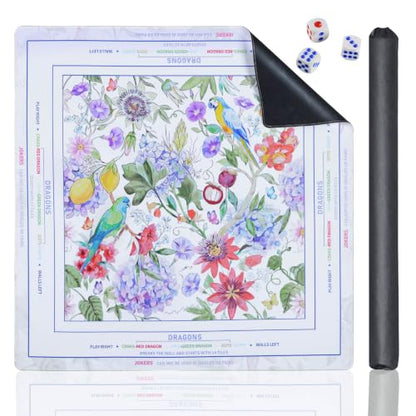 Purple Mahjong Mat（32.7"×32.7"） with Black Carrying Bag and 3 Dice, Anti-Slip&Noise-Reducing Table Cover for Mahjongg,Poker, Board Games, Dominoes, and Card Games