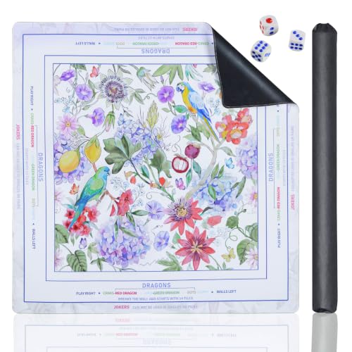 Purple Mahjong Mat（32.7"×32.7"） with Black Carrying Bag and 3 Dice, Anti-Slip&Noise-Reducing Table Cover for Mahjongg,Poker, Board Games, Dominoes, and Card Games