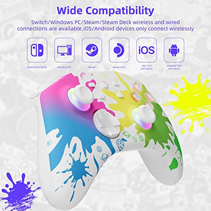 Mytrix Wireless Switch Controller fo Switch, Windows PC iOS Android Steam/Steam Deck, 7 Color RGB Lighting Pro Controller with Turbo, Motion, Vibration, Wake-Up, Headphone Jack (Tri-color) - color: Tri-Color