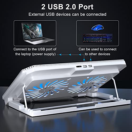 LIENS Laptop Cooling Pad with Adjustable Height Two 5.1 Inches Fan 2 USB Ports Suitable for 12"-15.6" Laptops（White） - color: white
