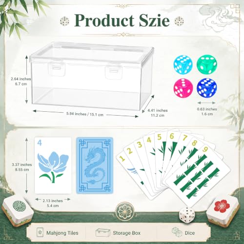 Capoda 180 Tiles Mahjong Playing Cards with Storage Box Acrylic Dice Blue Pink Floral Numbered Large Print Poker Mahjong Tiles for Adults Portable Travel Gathering Game Enthusiasts Supplies Gift