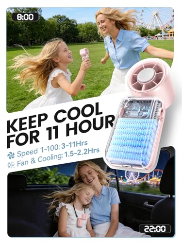 Portable Mini Handheld Fan, Small Hand Fan with Ice Cooler, 100 Speeds, 11Hrs Cooling Time, 20000 RPM Turbo Hand Held Fan for Travel, Outdoor, Beach & Makeup Pink - color: Pink