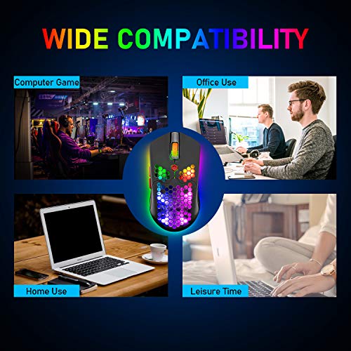 ZIYOU LANG Wired/Wireless Lightweight Gaming Mouse,16 RGB Backlit Mice with 7 Buttons Programmable Driver,PAW3325 12000DPI,Rechargeable 800mA Battery,Lightweight Honeycomb Shell Mouse for PC Gamer - color: Black Red