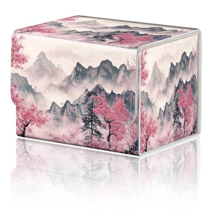 DEGDFSGR Commander Card Game Storage Box for TCG MTG Deck Box Organizer Trading Card Case Magnetic Closure Creative Pattern Up to 200 Cards, Mountains and Pink Trees - color: Mountains and Pink Trees
