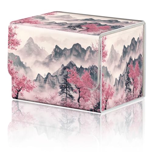 DEGDFSGR Commander Card Game Storage Box for TCG MTG Deck Box Organizer Trading Card Case Magnetic Closure Creative Pattern Up to 200 Cards, Mountains and Pink Trees - color: Mountains and Pink Trees