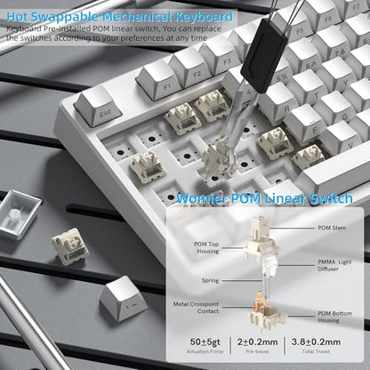 Womier 75% Wireless Mechanical Keyboard with Color Multimedia Screen | PC Gaming Keyboard, 3-Modes Hot Swappable Shine Through Manga Keyboard w/Wrist Rest, Gasket RGB Custom for Mac/Win (SK80 PRO） - color: White-1