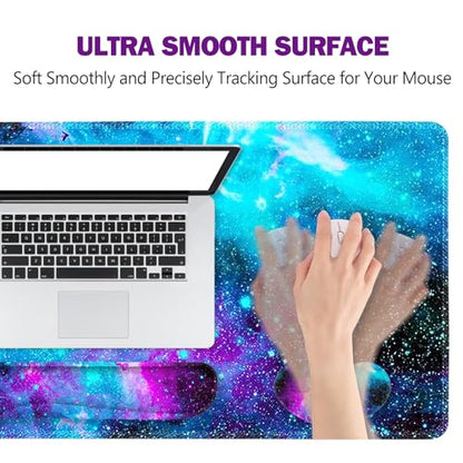 ToLuLu Extended Gaming Mouse Pad, Memory Foam Ergonomic Keyboard Mouse Wrist Rest Support Set, Large Desk Mat with Stitched Edges, Non-Slip Base Mousepad for Home Office Game and Study, Nebula Galaxy - color: Nebula Galaxy