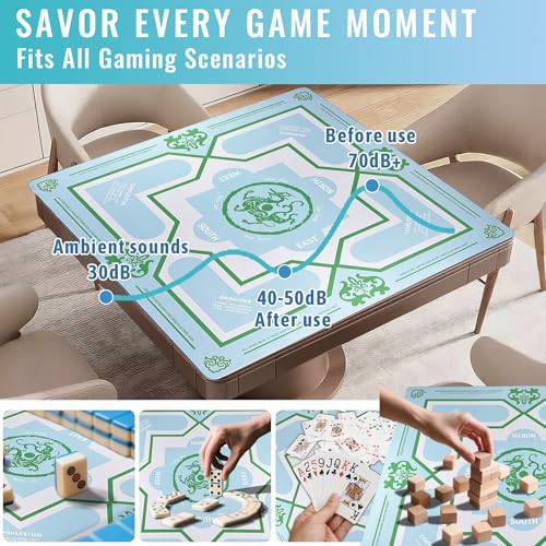 Mahjong Mat 31.5 * 31.5 Inch Non-Slip Noise Reduction, American Mahjong Mat for Table with Bag, Waterproof Surface Mah Jongg Mats for Poker, Card, Dominoes, Board & Tile Games - color: Azure Dragon