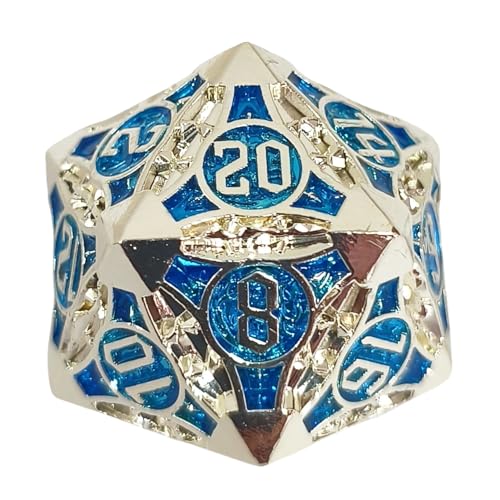 D20 23mm Metal Dice Polyhedral Dice for Dungeons and Dragons, RPG, Polyhedral Roleplaying Games MTG Table Games (Silver + Blue) - color: Silver + Blue