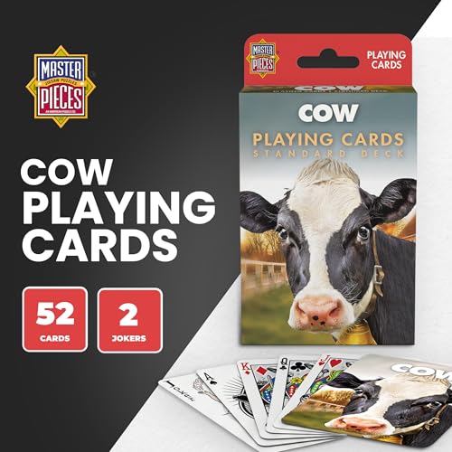 Masterpieces Cow Playing Cards Deck - Animal Themed Standard 54 Card Deck, Unique Cow Face Cards & Jokers, Retro Style, for Families & Adults - style: Cow