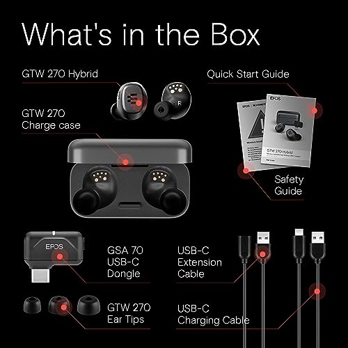 EPOS GTW 270 Hybrid Wireless Gaming Earbuds, Bluetooth & USB-C Dongle, Noise Reducing Closed Design, Dual Mics, Ergonomic Fit, IPX 5 Water Resistant, Portable Charging Case, 20 Hours of Playtime - style: GTW 270 Hybrid (Dongle incl.)