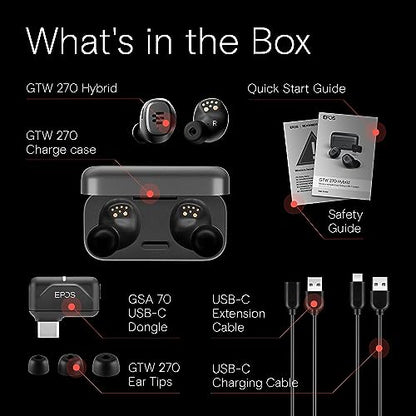 EPOS GTW 270 Hybrid Wireless Gaming Earbuds, Bluetooth & USB-C Dongle, Noise Reducing Closed Design, Dual Mics, Ergonomic Fit, IPX 5 Water Resistant, Portable Charging Case, 20 Hours of Playtime - style: GTW 270 Hybrid (Dongle incl.)