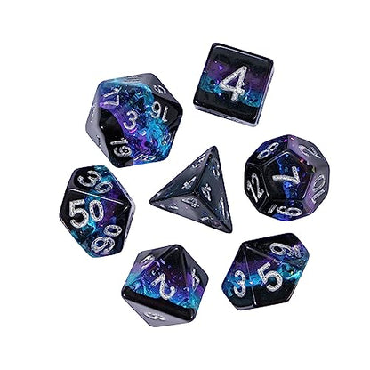 Foil DND Dice Set Black Polyhedral Dice Set D&D for Tabletop Games | Leather Storage Bag, DM Gift, for Dungeons and Dragons Role Playing Games - color: Black/Blue/Purple