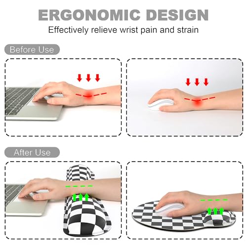 Ergonomic Mouse Pad with Wrist Rest and Keyboard Wrist Rest, Mousepad and Keyboard Pad, Non-Slip Rubber Base, Pain Relief, Mouse Pad with Wrist Support for Gaming, Computer, Office, Black Checkered - color: Black Checkered