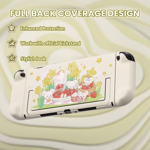 PlayVital Protective Case for Nintendo Switch 2 - Kawaii Dockable Hard Case Shell for Switch 2 with Thumb Grip & Sticker & Button Caps, Anti-Scratch, Shockproof Cover Skin - Creamy Mousie Picnic - color: Creamy Mousie Picnic