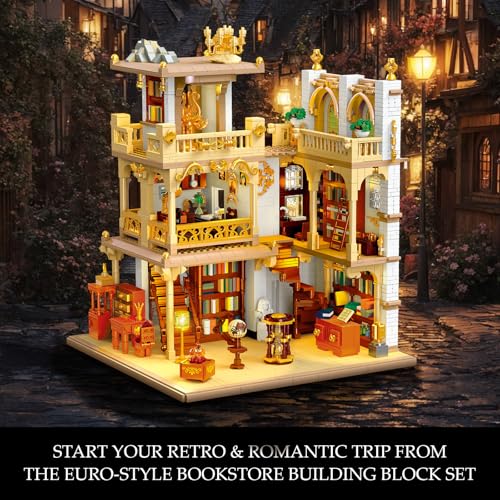 JMBricklayer Medieval House Building Kit for Adults 30126, Euro-Style Bookstore Building Sets with LED Light, Creative Modular Architecture Sets, Collectible House Toy Model, Gift for Adult Women - style: Classic