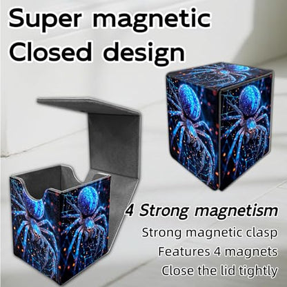 for MTG Deck Box, Trading Card Storage Case Holds 100+ Sleeved Cards, Glowing Blue Spider on Web Magnetic Closure Durable Deck Holder for Magic The Gathering, TCG & Commander - color: Glowing Blue Spider on Web