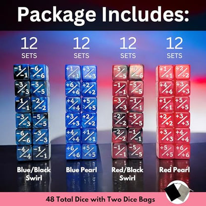 Luck Lab MTG Magic Life Counter Dice, 48 PCS - Compatible w/Magic Card Game Accessories, CCG Creature Stats w/ 2 Dice Bags (Blue Pearl, Blue Swirl, Red Pearl, Red Swirl) - color: Blue Pearl, Blue Swirl, Red Pearl, Red Swirl