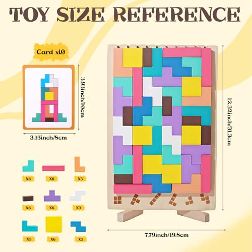 Wooden Stacking Puzzle Toy, 3D Russian Block Puzzle Jigsaw Puzzle, Stress Montessori Toy for Boys and Girls Board Game Educational Toys for Toddlers Brain Teasers for Toddlers 3-6 Years