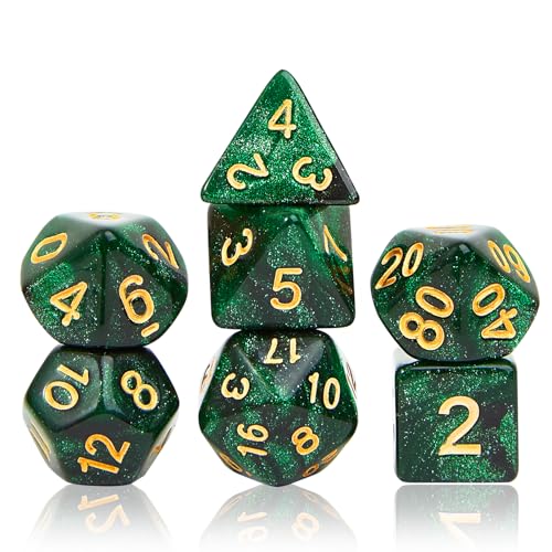 7Pcs Polyhedral DND Dice Set with Black Storage Bag (Black&Green+Nebula) | Classic dice set for RPG Polyhedral Dice for Dungeon and Dragons Playing Games 7-Die Set - color: Black&green+nebula Dice