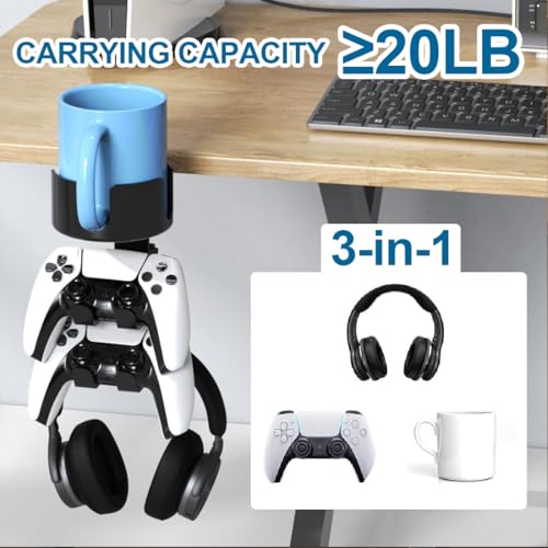Under Desk Controller Holder Clamp Headphone Cup Organizer | under desk clamp-on controller holder, headphone hanger, desk cup holder, no-drill install, gaming desk organizer