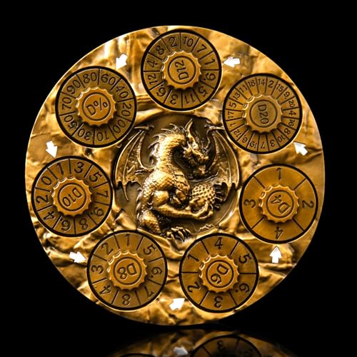 7-in-1 Spinner Dice Set – 3D Metal Dragon-Embossed Polyhedral RPG Accessory Role Playing Dice for Dungeons & Dragons, Pathfinder, RPG and Tabletop Games (D4, D6, D8, D10, D%, D12, D20) Gold - color: New-gold